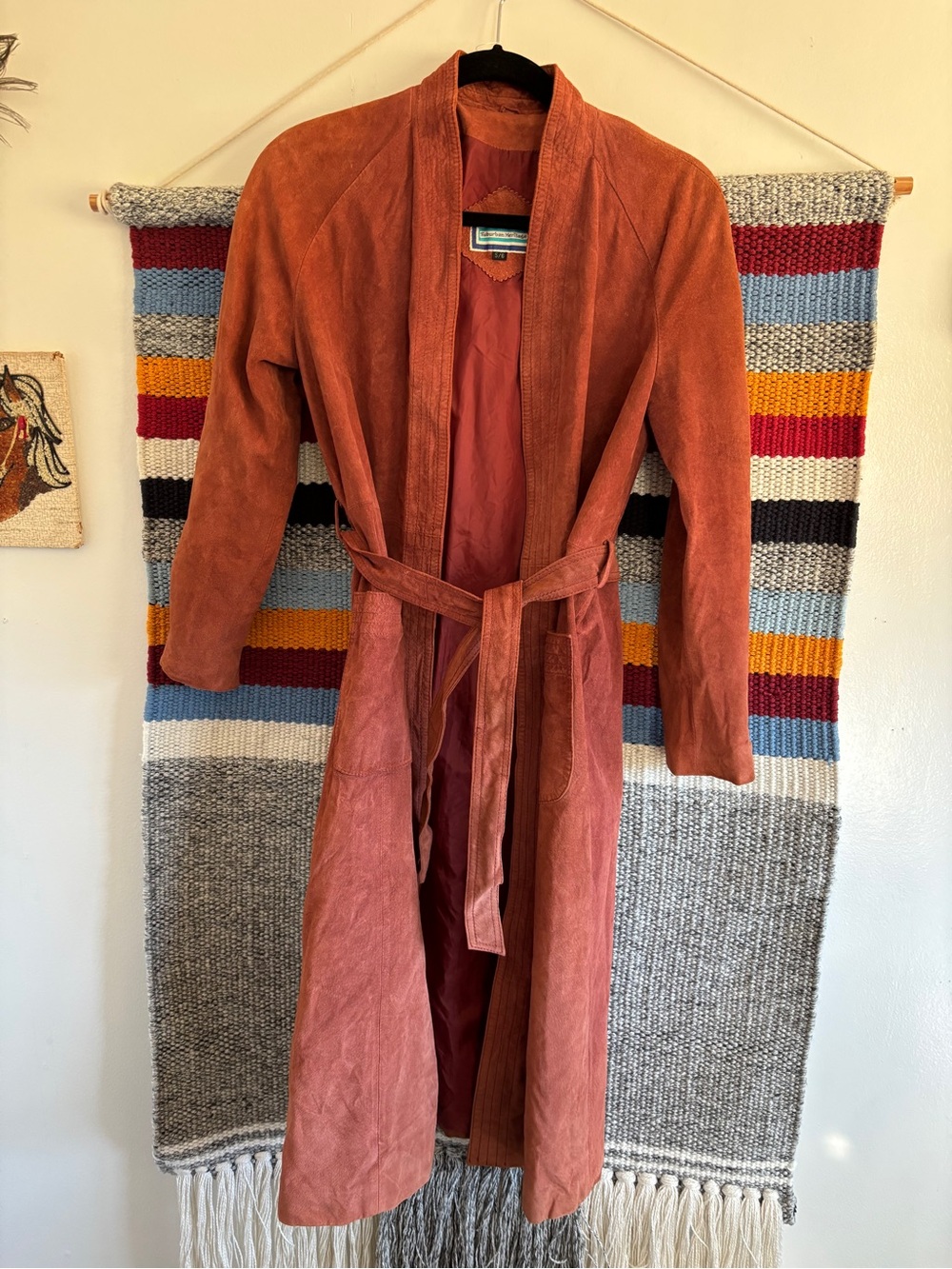 Vintage Suburban Heritage Long Suede Trench Coat in Rust
